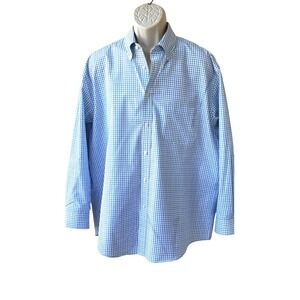 Jos A Bank 1905 Men's Dress Shirt 17.5 34 Blue Check Non Iron Tailored Fit